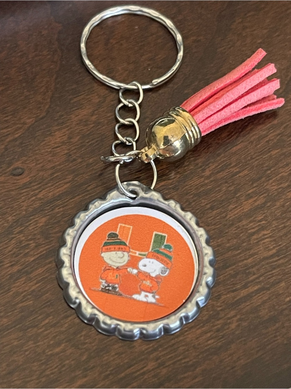 Tassel Bottle Cap Keychain with Cartoon Medallion